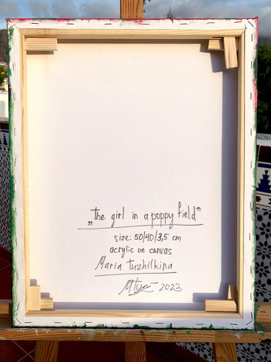 GIRL WITH RED BOWS ON A POPPY FIELD