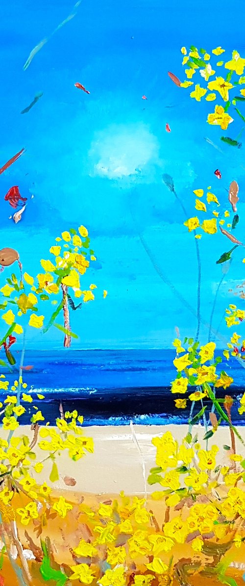 Yellow rape, blue sea by Kathrin Flöge