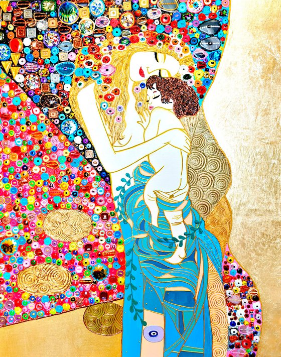 Mother and child (Klimt inspired). Natural precious stones & mosaic