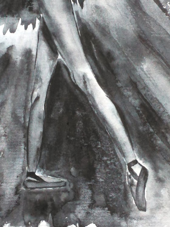 Ballet original black and white watercolor painting