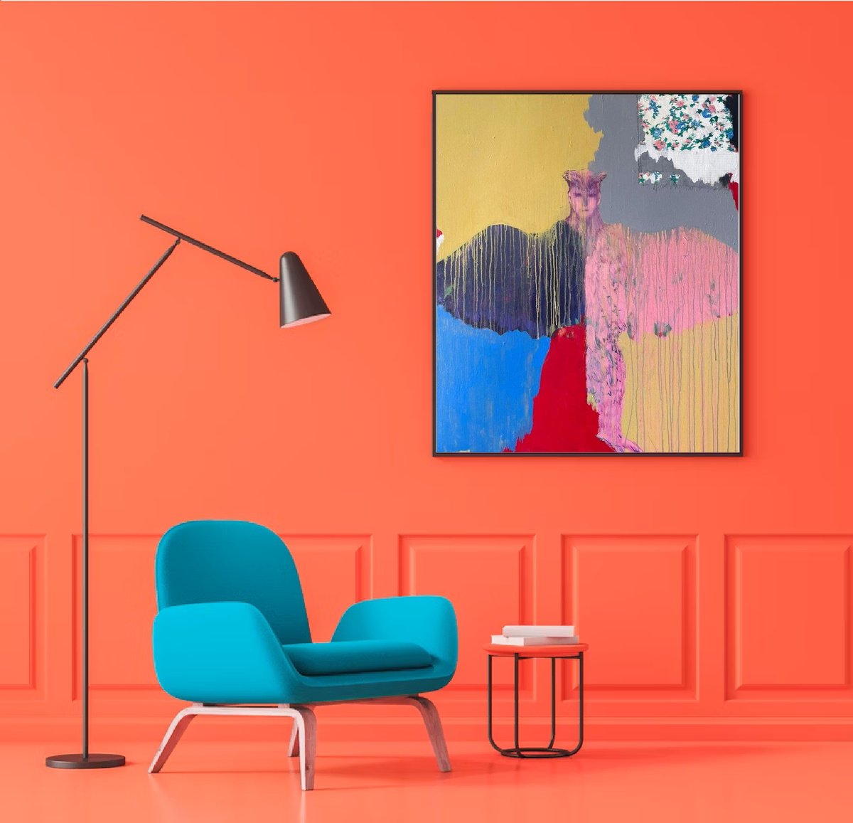 Abstract Animal Painting By Gela Mikava, 39 X 47, The Eagle-Man, Original Artwork