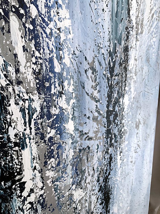 Navy Blue Landscape Gray White Abstract Art.