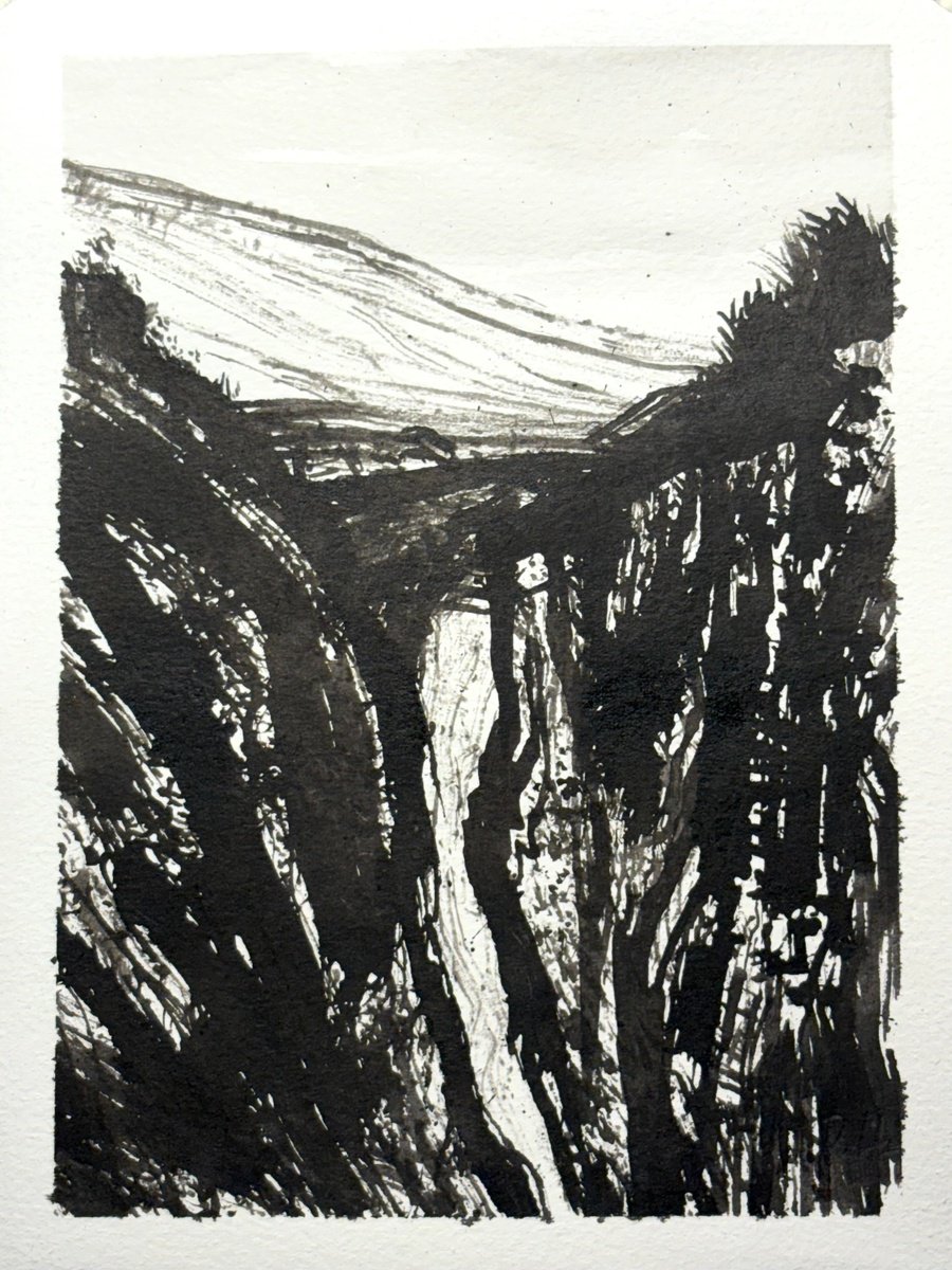 Expressive Landscape Ink Drawing By Steve Potts, 6 X 8", At The Falls, Original Artwork