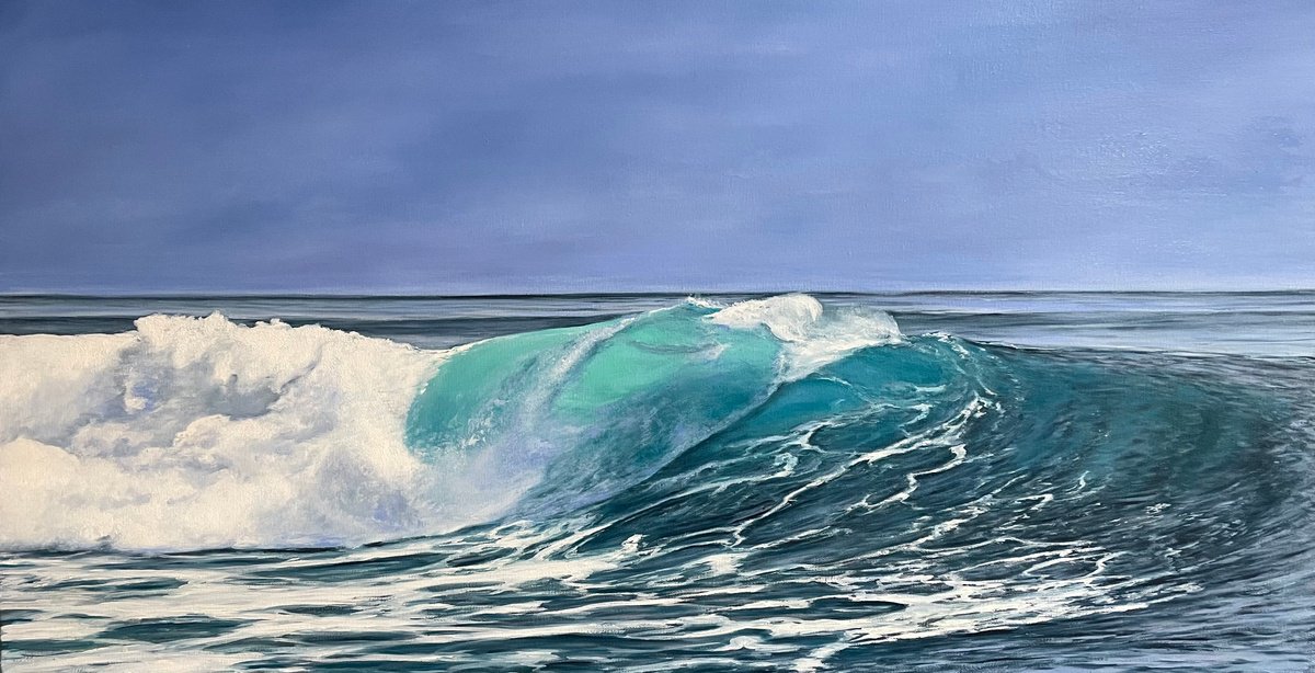 Photorealistic Landscape Oil Painting By Aflatun Israilov, 59 X 31, Ocean Wave Iv, Original Artwork