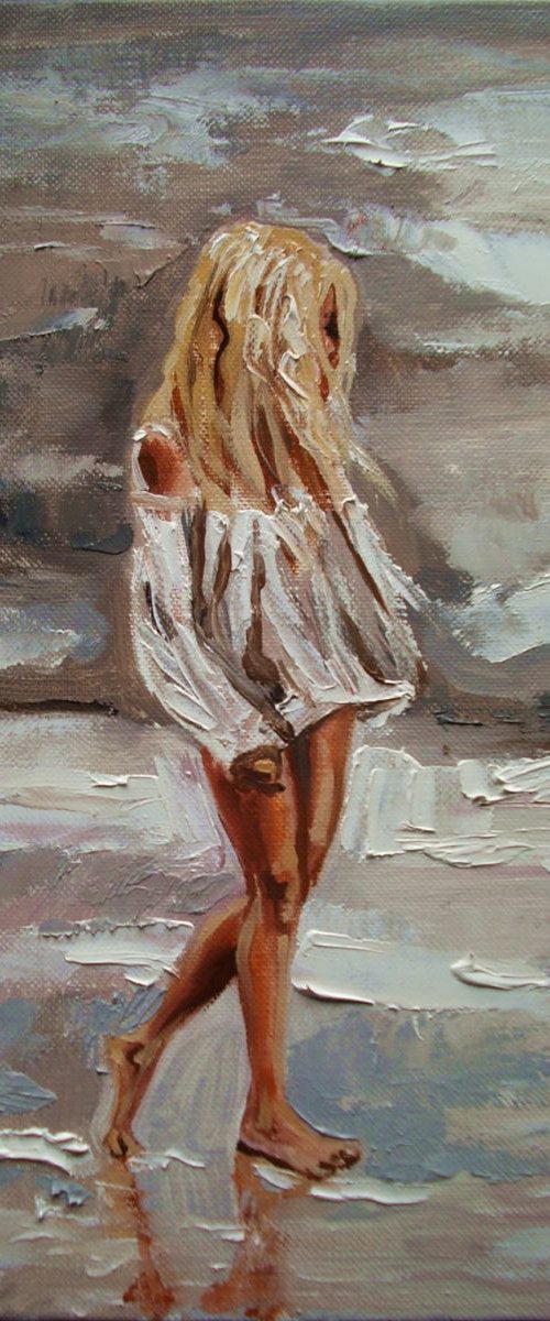 " THE WALK ... " original painting palette knife GIFT MODERN URBAN ART OFFICE ART DECOR HOME DECOR GIFT IDEA by Monika Luniak