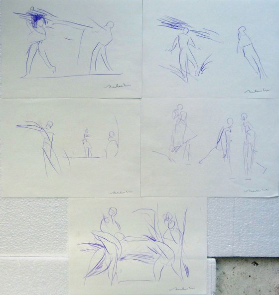 Five Family sketches, 21x29 cm - affordable & AF exclusive !