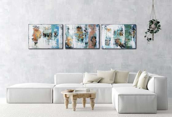 DOWNTOWN * 180 x 80 CMS * CONTEMPORARY ARTWORK * TRIPTYCH * TEXTURED