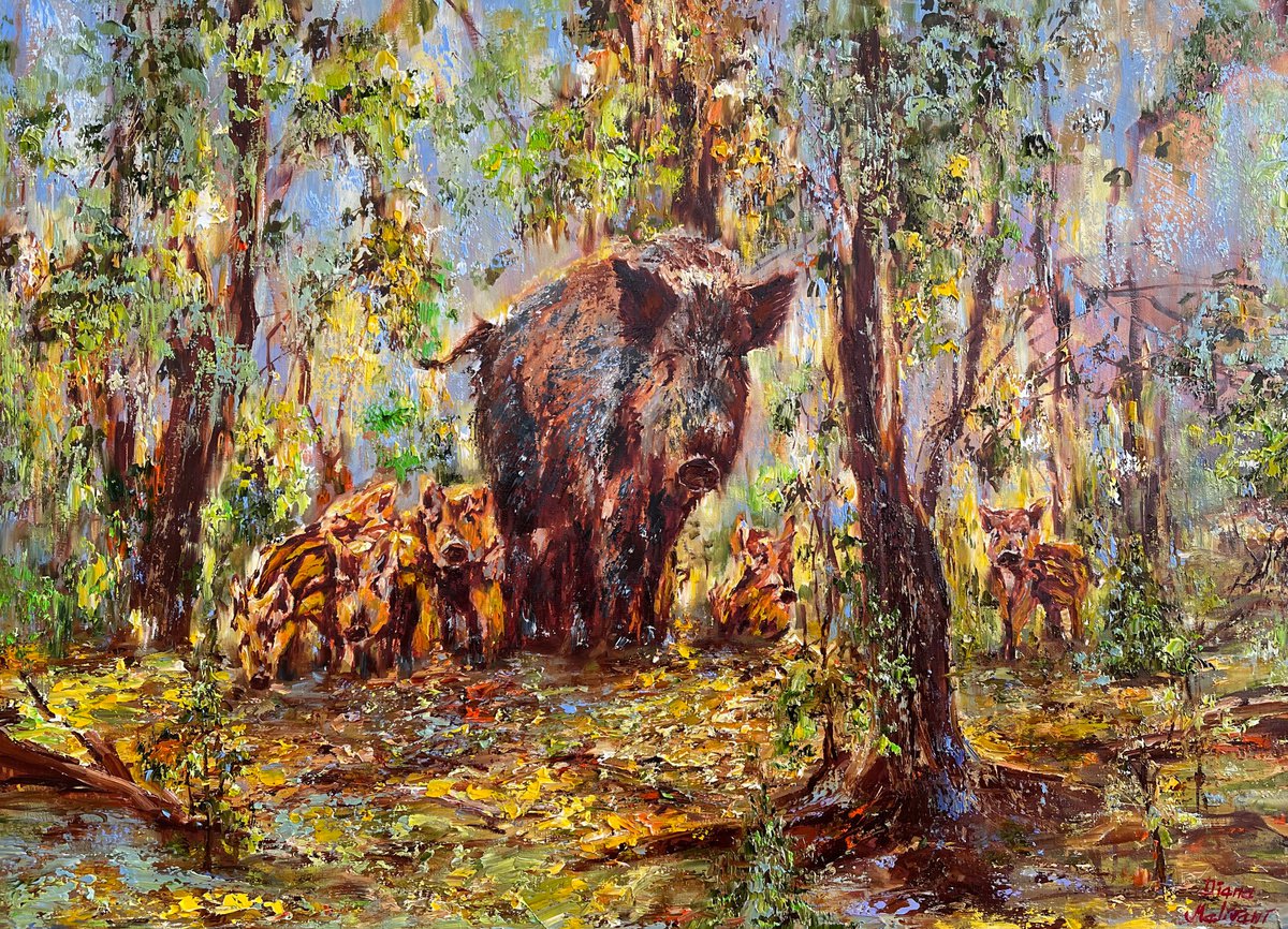 Impressionistic Animal Oil Painting By Diana Malivani, 28 X 20, October, Original Artwork