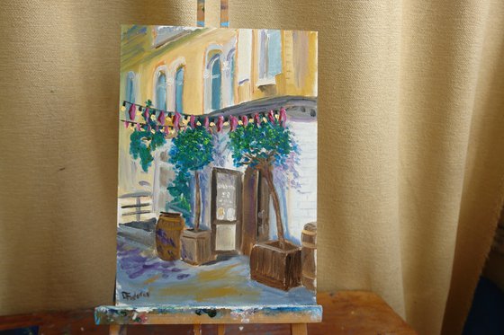 Cafe in the city, plein air painting