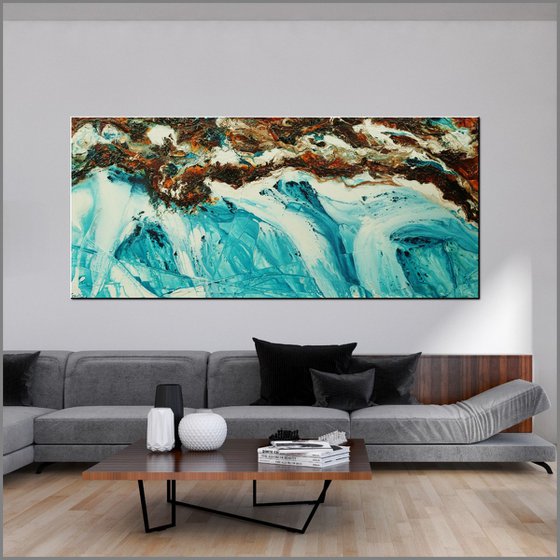 Southern Reef 270cm x 120cm Teal Orange Textured Abstract Art