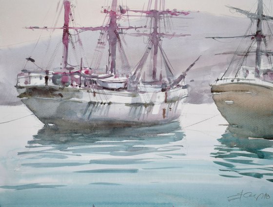 Ships in the mediterranean  harbor