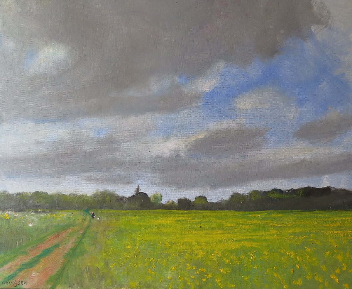 Impressionistic Landscape Oil Painting By Malcolm Ludvigsen, 30 X 24", Water Meadow, Original Artwork