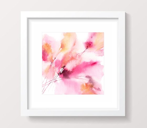 Pink flower painting, small square art