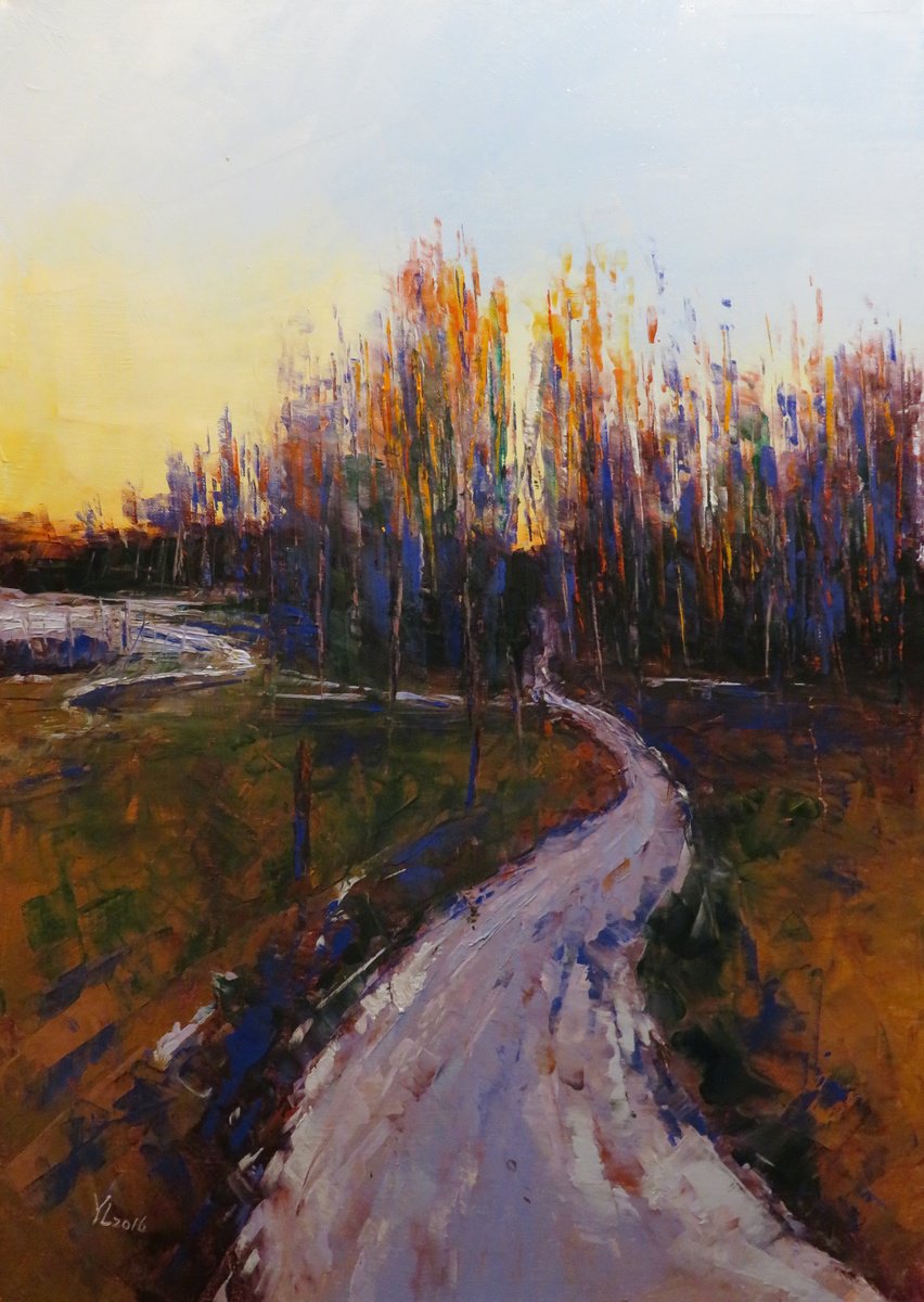 Impressionistic Landscape Oil Painting By Yuanyuan Liu, 24 X 31", Winter Landscape, Original Artwork