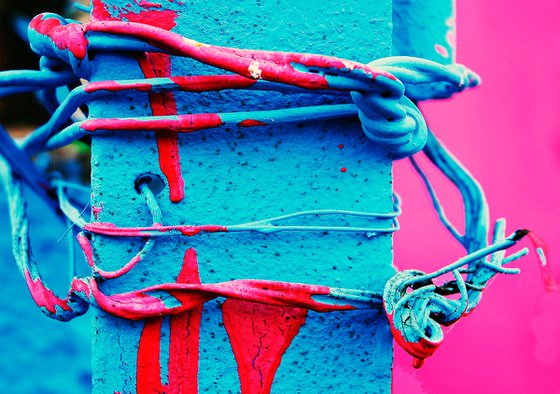 blue and Red Barbed wire