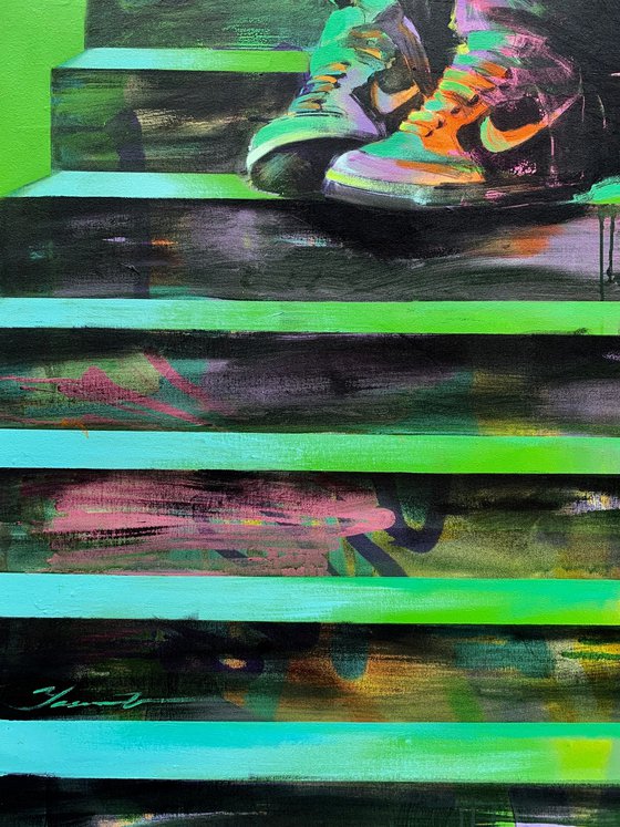 Big XL painting - "Green sneakers" - Pop Art - Urban Art - Street art