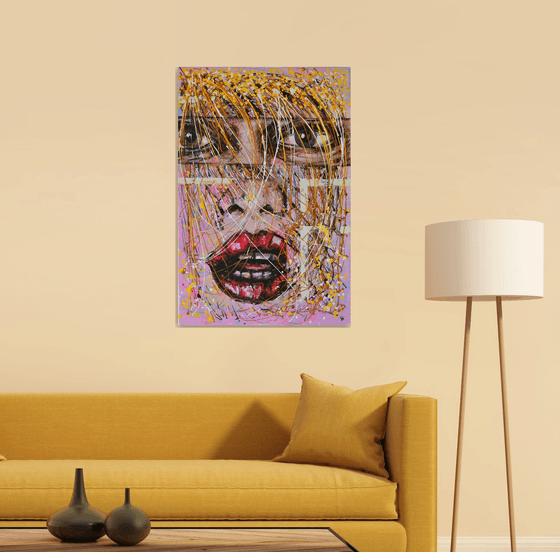 Painting Head - Large Original New Contemporary Art Painting on Canvas Ready to Hang