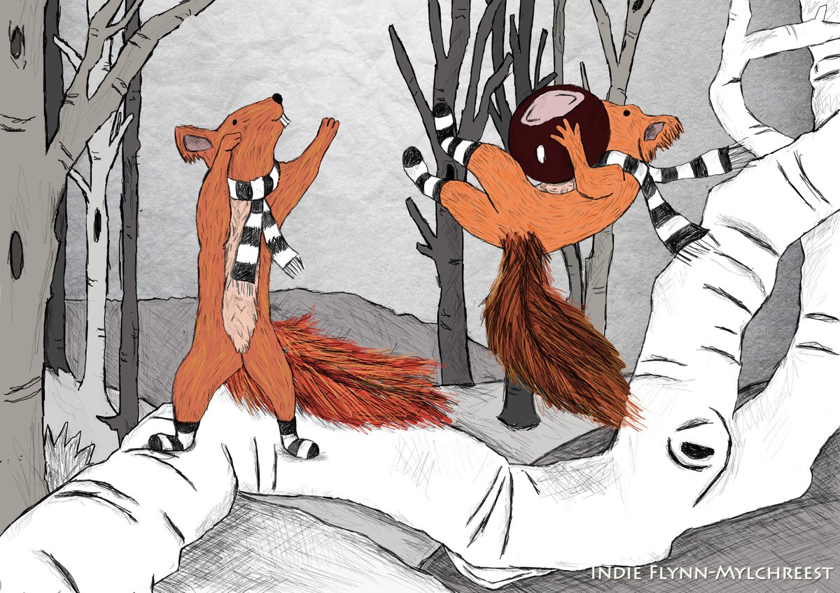 Red Squirrels at play 2 by Indie Flynn-Mylchreest of MeriLine Art