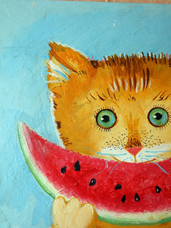 A CAT NAMED SLICE, AND A SLICE OF WATERMELON.