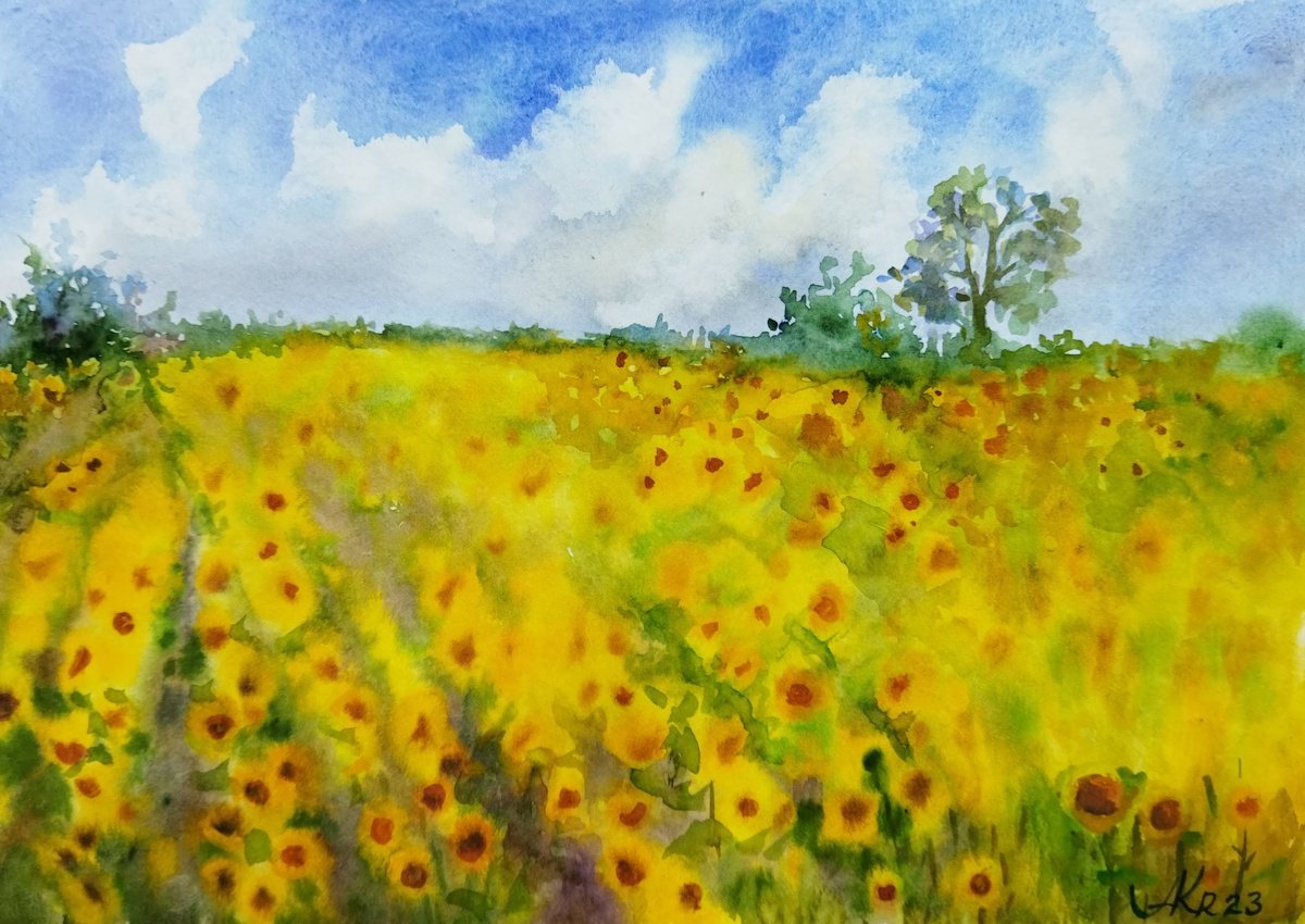 Field of yellow sunflowers by Ann Krasikova