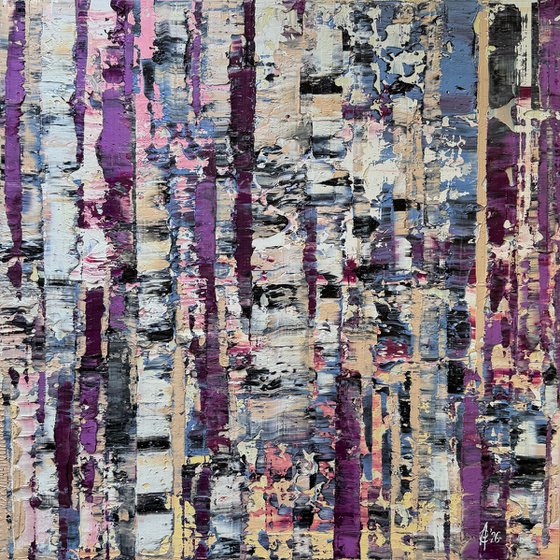 Purple forest in the fog