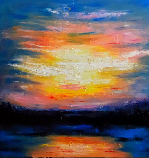 Magic Sun.  100 x 100 cm oil painting by Nektaria G