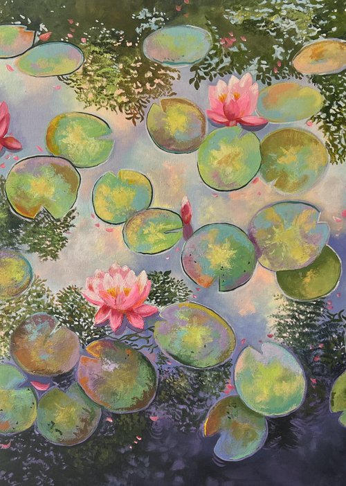 Awakening Heart! Water Lily pond painting by Amita Dand