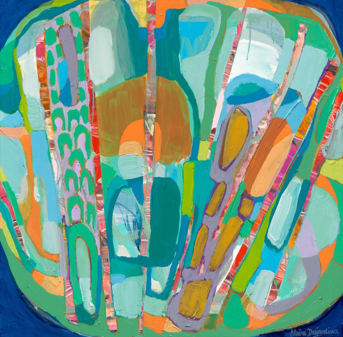 Abstract Acrylic Painting By Claire Desjardins, 36 X 36, Peacock In A Pen, Original Artwork