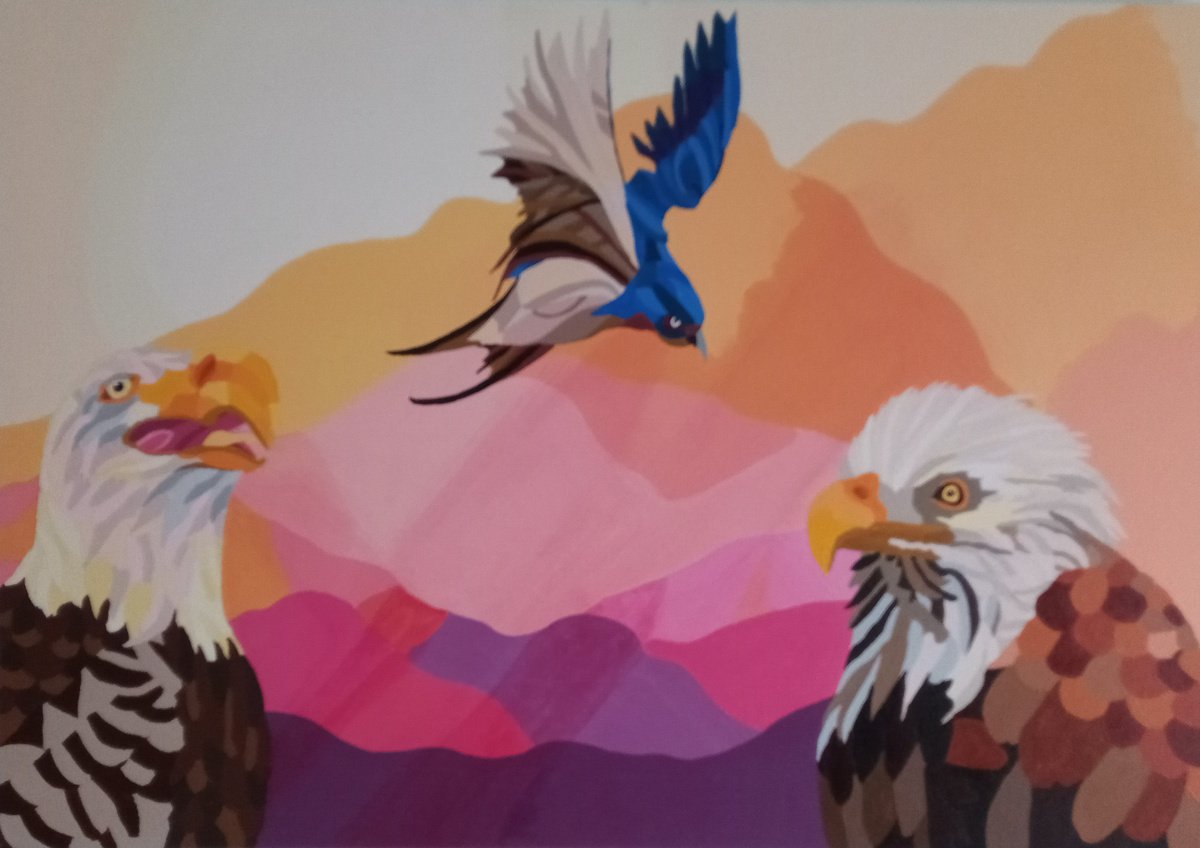 Abstract Animal Acrylic Painting By Corinne Hamer, 23 X 17, Eagle Eyed, Original Artwork