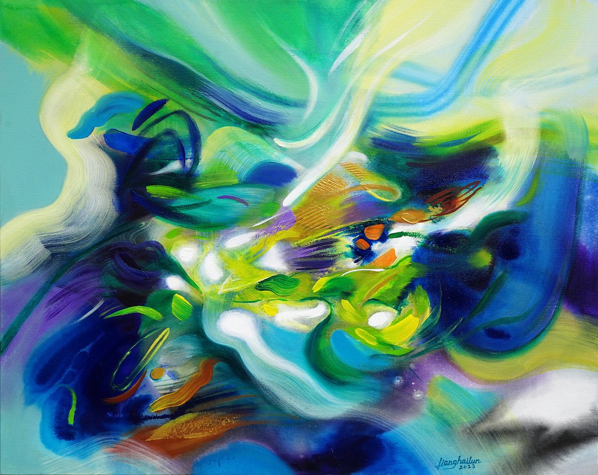 Abstract Acrylic Painting By Liang Hailun, 39 X 32", N°190, Original Artwork