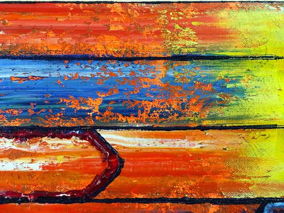 "Face Off" - FREE USA SHIPPING + Special Price - Original PMS Abstract Oil Painting On Canvas - 36" x 12"