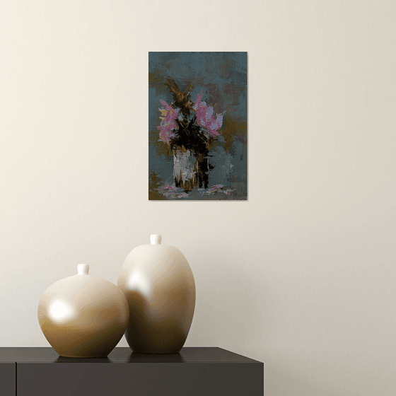 abstract still life painting. Flowers in vase