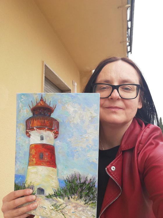 "The Red Lighthouse" - Original Oil Painting 25x35cm