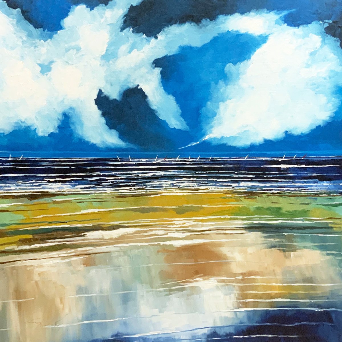 Impressionistic Landscape Acrylic Painting By Stuart Roy, 36 X 36", Norfolk Sea I, Original Artwork