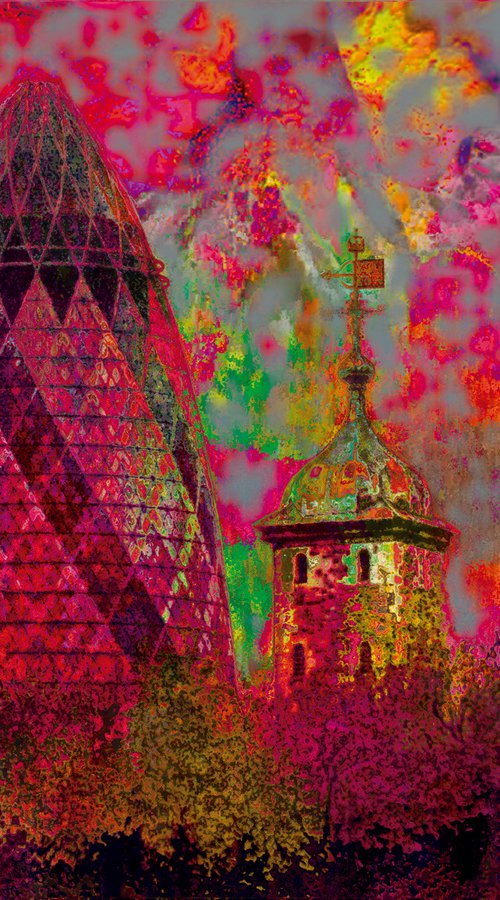 Psicodelia, London tower and Gherkin/XL large original artwork by Javier Diaz