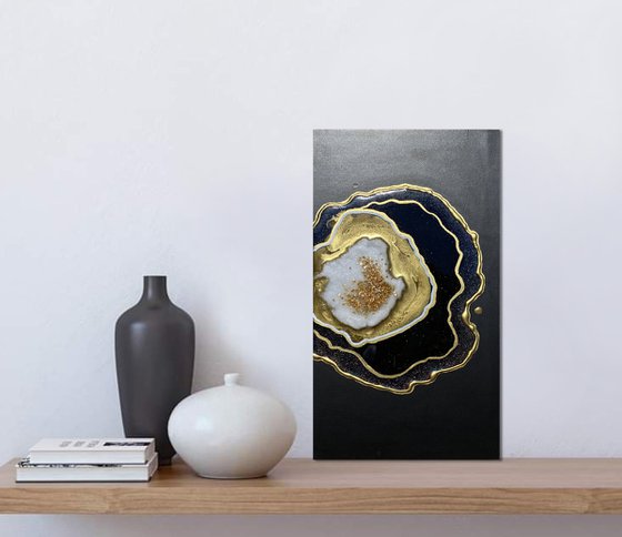 Agate geode Gold, White, Black