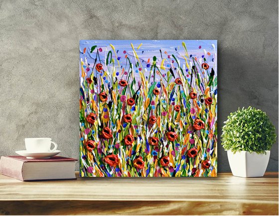 Poppy Meadow II - Original Wildflower Abstract Painting, Impasto Art