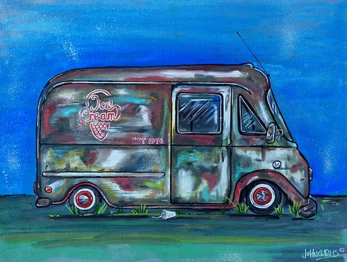 Ice Cream Van - Original on canvas board by John Curtis