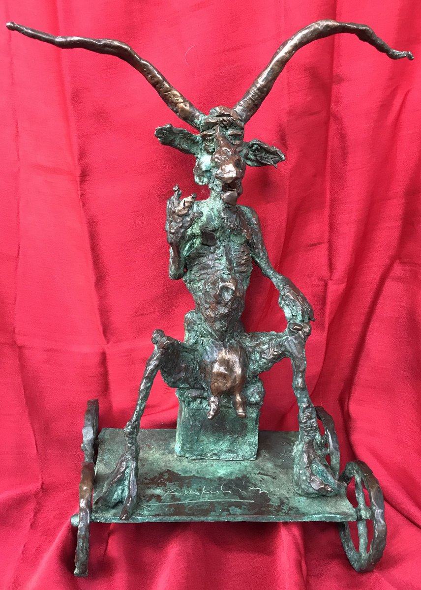 Surrealistic Animal Bronze Sculpture By Toth Erno, 10 X 24", Goat King, Original Artwork