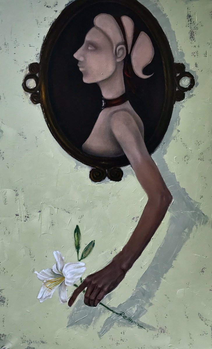 Surrealistic Portrait Oil Painting By Marina Deryagina, 20 X 31", Camellia, Original Artwork