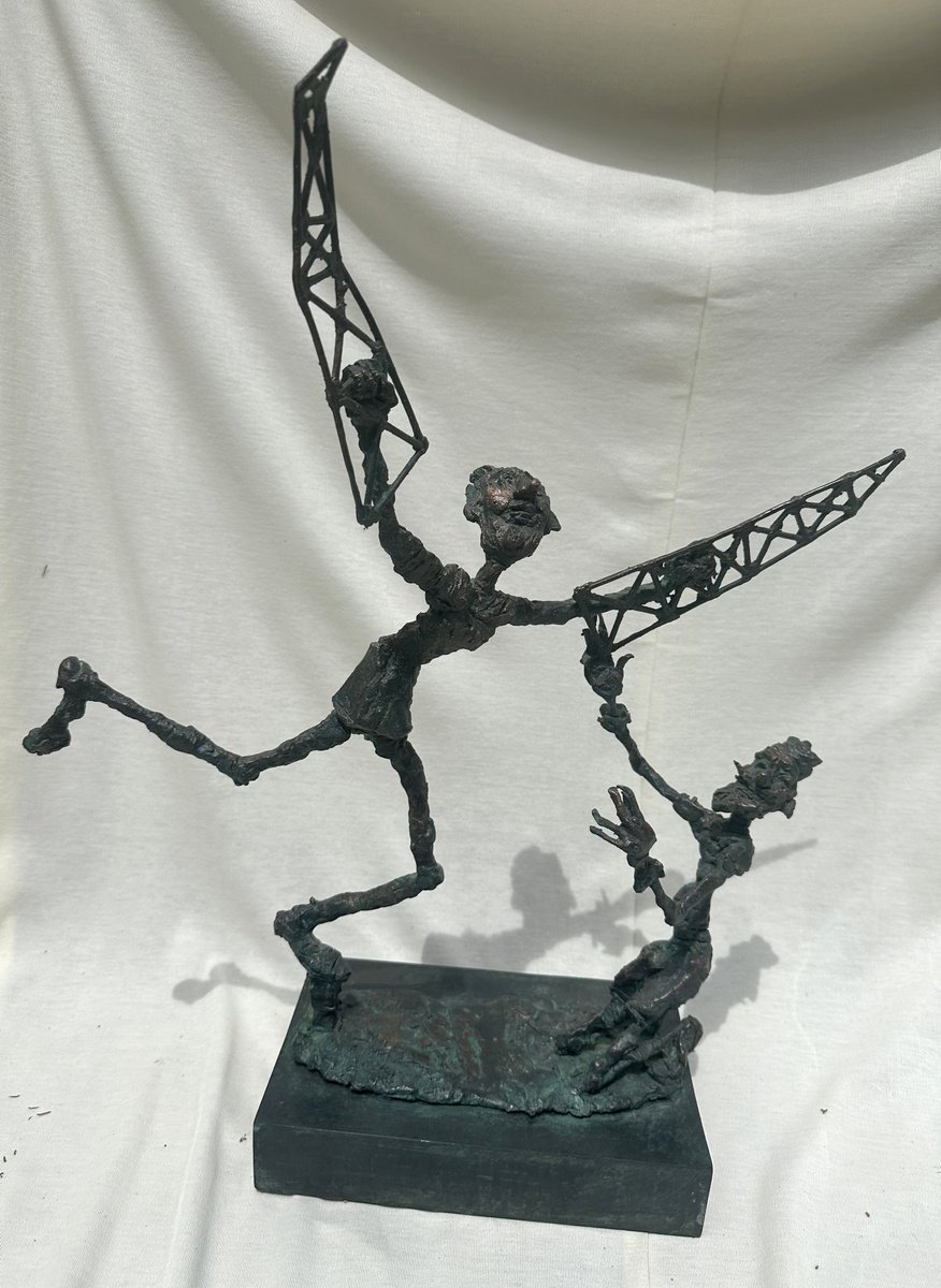 Surrealistic Portrait Bronze Sculpture By Toth Erno, 17 X 28", Daedalus And Icarus, Original Artwork