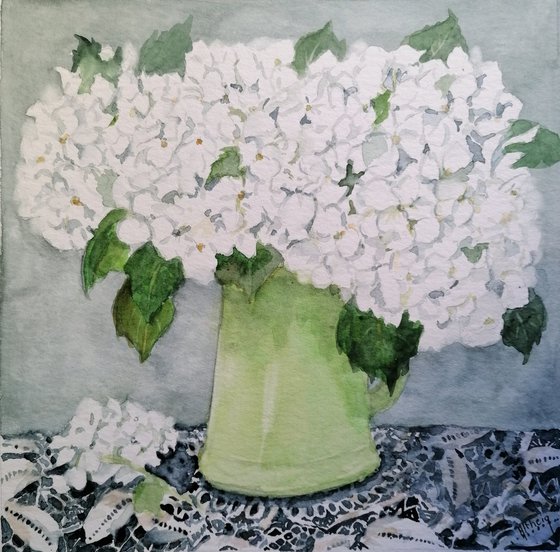 Bouquet d'hortensia et dentelle