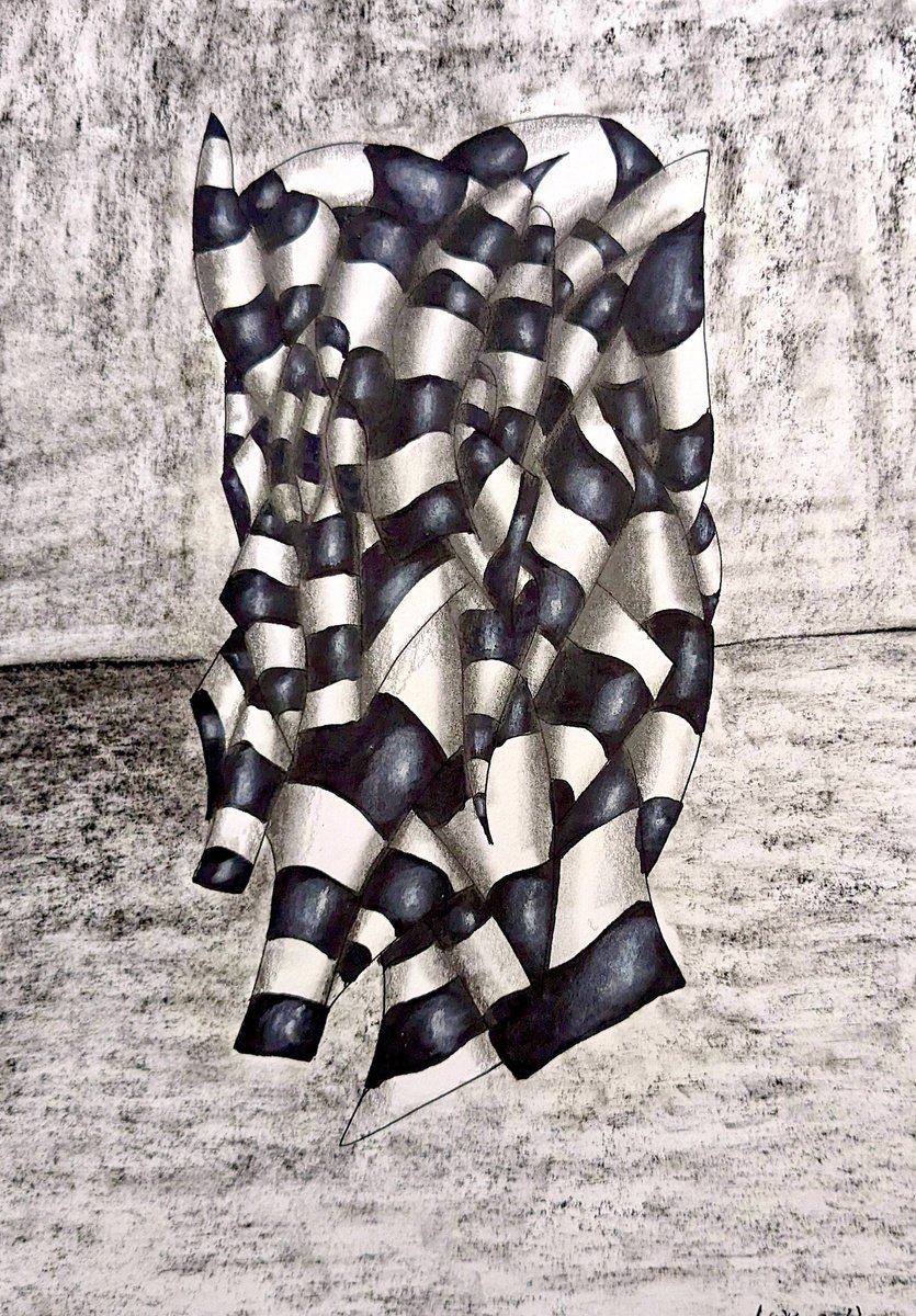 Geometric Abstract Charcoal Drawing By Massimo Castronuovo, 8 X 11", Muta, Original Artwork