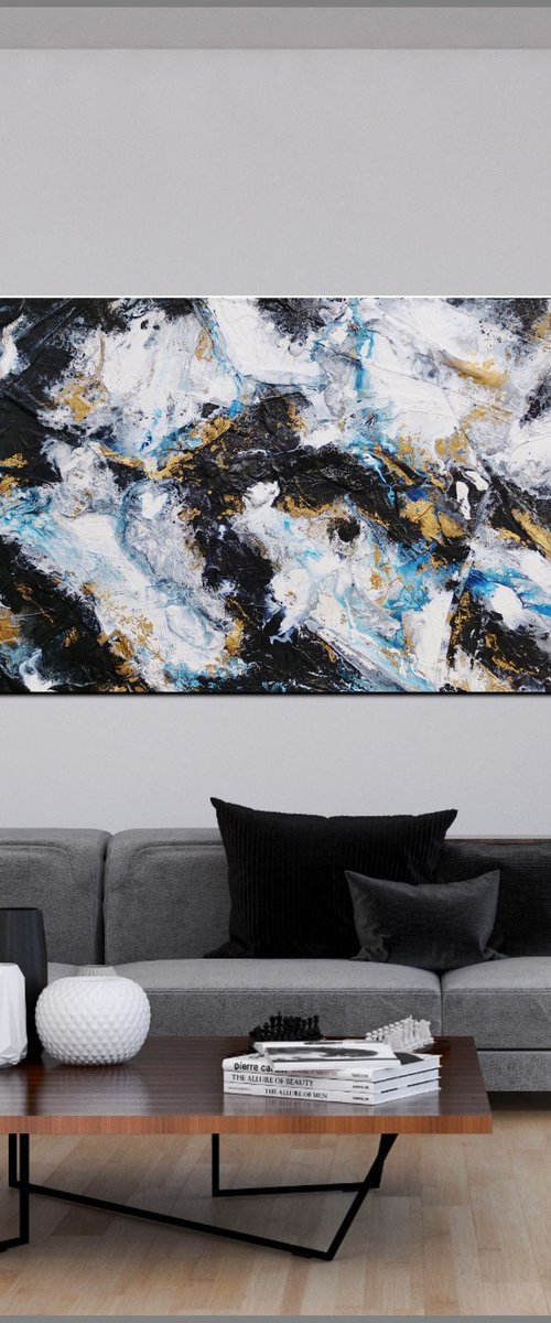 Satin Pepper 240cm x 100cm Black Rust Blue Abstract Art by Franko