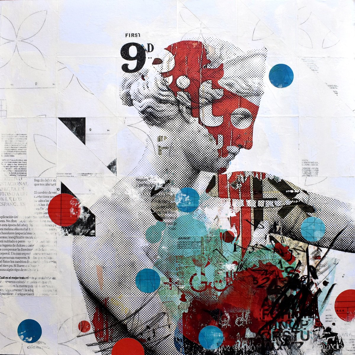 Portrait Collage By Manel Villalonga, 24 X 24", 290_Afrodita, Original Artwork