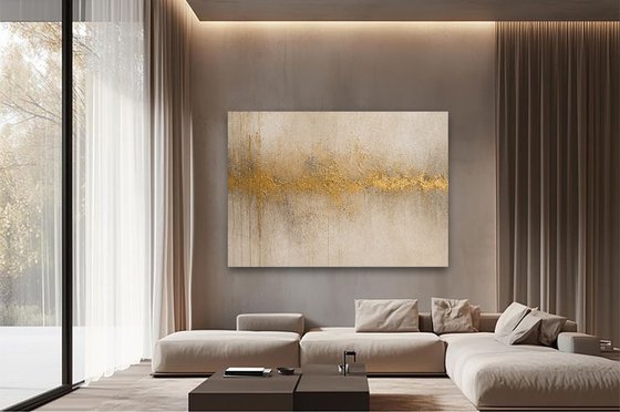 Abstract Gold Horizon in Beige Twilight