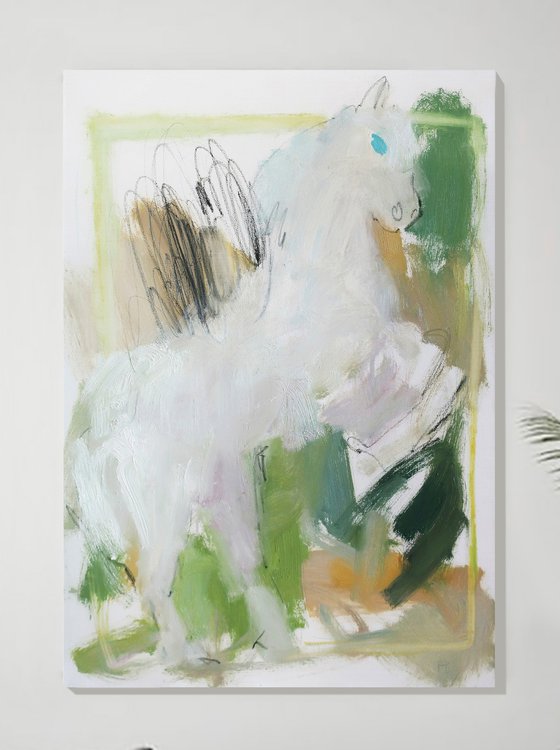 Oil Painting White Horse Pegasus