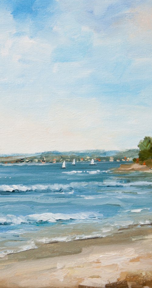 Seascape. Oil Painting. Walk along the coast. Ocean landscape. Artwork 8 x 10in. by Tetiana Vysochynska