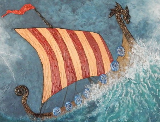 Dragon's Vengeance - Viking boat on stormy sea