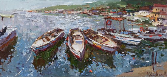 Boats  - Original impasto oil painting